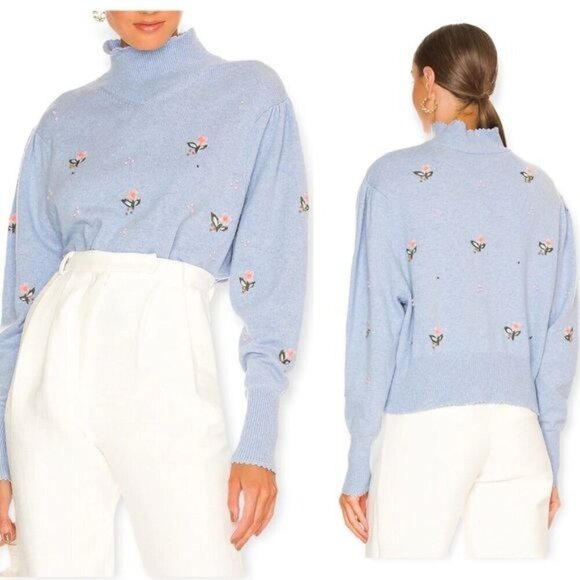 NWT Something Navy Embroidered Mock Neck Sweater, Blue, Size L - Picture 2 of 15